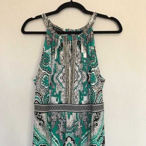 INC International Concepts Green black white Paisley Maxi keyhole Dress sz 1X - Picture 2 of 8